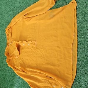 Mustard yellow sheer ruffle collar blouse shirt